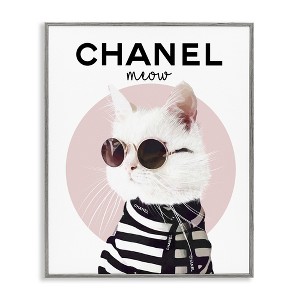 Stupell Industries Chic Kitty Cat Meow Glam Fashion Pink Circle Black Framed Giclee Art - 1 of 4