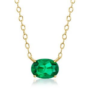 Pure Collection by Ross-Simons 0.50 Carat Oval Lab-Grown Emerald Necklace in 18kt Gold Vermeil Size 16 - 1 of 4