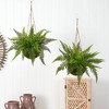 Artificial Leather Fern With Mossy Hanging Basket Indoor / Outdoor Set Of 2 - Nearly Natural: Faux Plant Decor, Mid-Century Style - 4 of 4