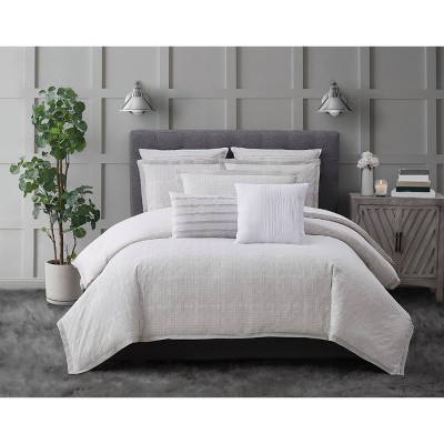 Queen 3pc Bedford Duvet Cover Set White/Gray - Charisma