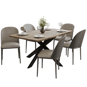 LeisureMod Ravenna 6-Piece Dining Set - 63" Rectangular MDF Wood Dining Table, 5 Leather Dining Chairs - 1 of 4