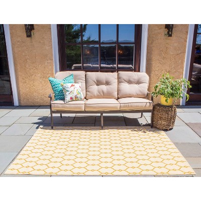 Yellow Trellis Rectangular Synthetic Easy Care Rug