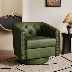 Dyonery Swivel Barrel Accent Chair, Faux Leather Nailhead Armchair, 360° Modern Comfy Reading Chair for Living Room & Bedroom - 1 of 4