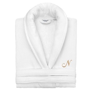 Linum Home Textiles 100% Turkish Cotton Personalized Unisex Anovia Velour Bathrobe - Gold Linum Font - 1 of 4