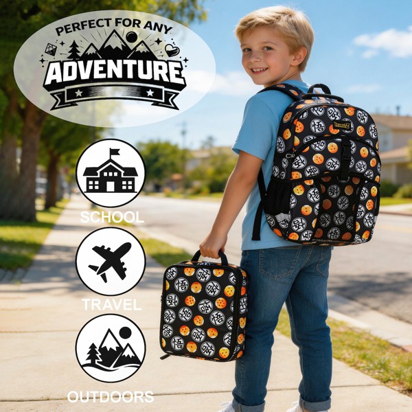 Set de mochila y lonchera de 16" de Dragon Ball Z con estampado completo para escuela y viajes 6