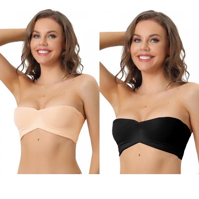 Allegra K Women's Underwire Lightly Soft Unpadded Breathable 3/4 Cup Strapless Bralettes 2 Packs