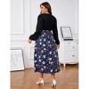 Coolmee Women's Casual Plus Size Maxi Dresses V Neck Puff Long Sleeve Sleeve Floral A-Line Swing Dress - 4 of 4