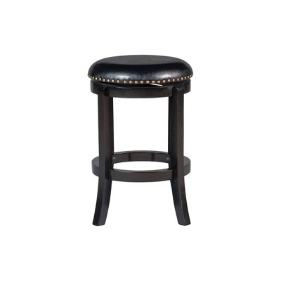 Cordova 24-Inch Black Swivel Backless Stool with Faux Leather Seat