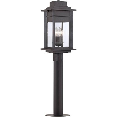 Franklin Iron Works Rustic Outdoor Post Light Fixture LED Black Specked Gray 35 1/2" Clear Glass for Exterior Garden Yard Driveway