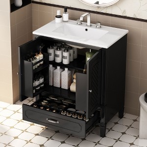 TIRAMISUBEST 30" Bathroom Vanity with Ceramic Sink, Freestanding Bathroom Vanity Cabinet with Door Shelf, 1 Soft-closing Door and 1 Drawer - 1 of 4