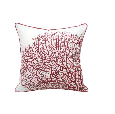 RightSide Designs Fan Coral Red and White Indoor/Outdoor Throw Pillow