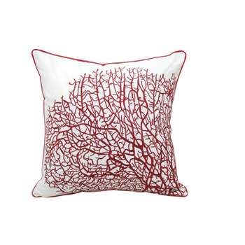 RightSide Designs Fan Coral Red and White Indoor / Outdoor Throw Pillow
