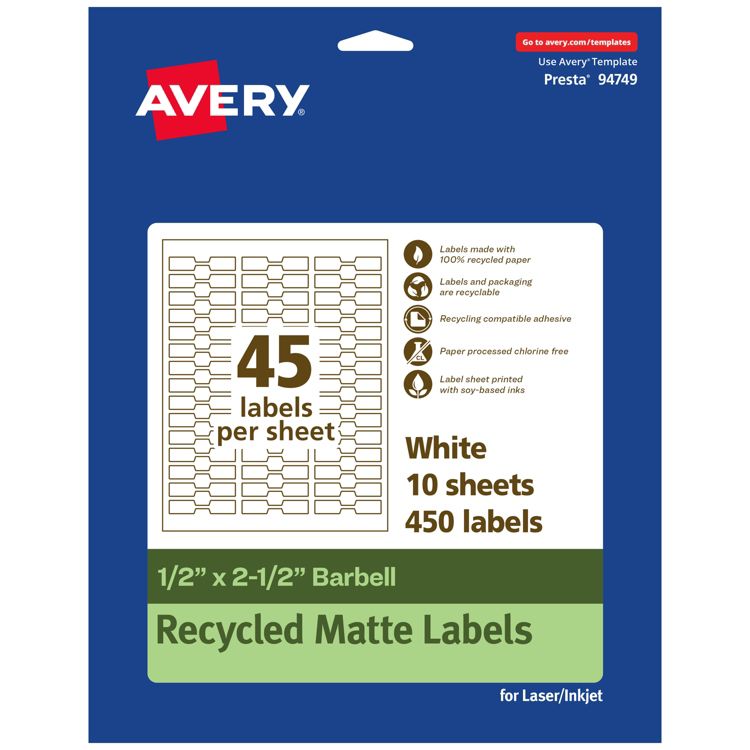 Avery Recycled Matte White Labels,  1/2" x 2-1/2" Barbell, 1 of 7