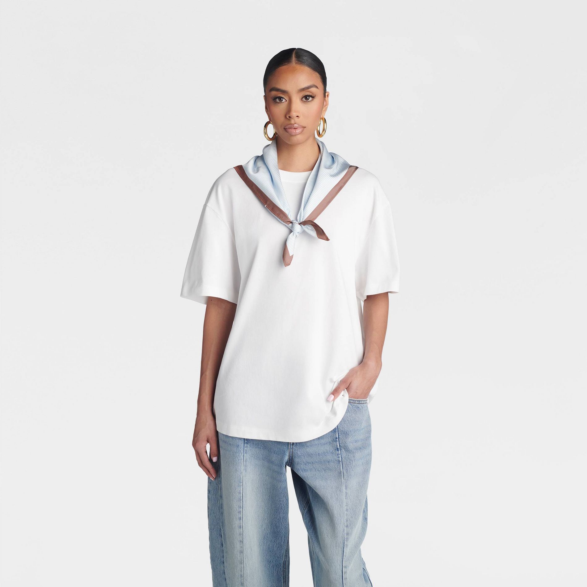 KBB by KAHLANA Women's Oversized Short Sleeve 'The Scarf T-Shirt' - White