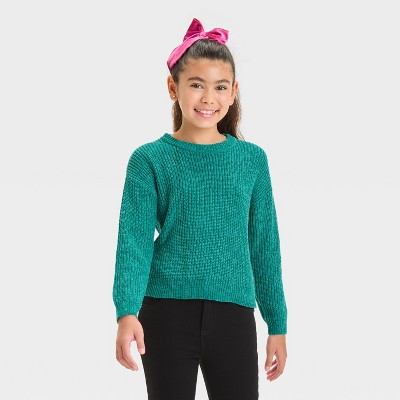 Image of Girls' Pullover Chenille Sweater - Cat & Jack™ Dark Green S