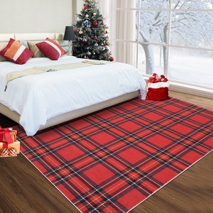 Christmas Area Rug, Plaid Print Washable Soft Carpet with Non Slip Backing, Low Pile Stain Resistant Floor Mat for Living Room, Bedroom - 1 of 4