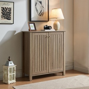 SKRAN Shoe cabinet storage cabinet entryway cabinet with two doors slat style vented doors metal knob handle four shelves Dark Taupe color - 1 of 4