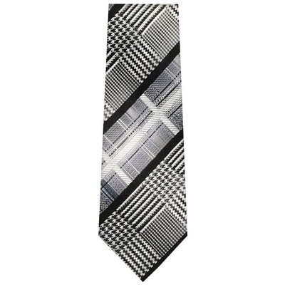 TheDapperTie Men's Black And White Stripes Necktie with Hanky