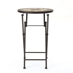 FONTOI End Table with Round Tabletop, Side Table with Mosaic-style Pattern for Home Bedroom Living Room Patio, Beige&Black , 14"*22"*14" - 1 of 4