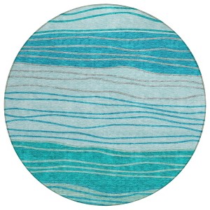 Sky Blue Teal Blue And Aqua Striped Washable Indoor Outdoor Area Rug - 1 of 4
