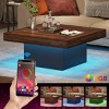 Syemin End Tables Farmhouse Square LED Coffee Table, Rustic Brown Modern Center Table , Low Cocktail Table for Living Room, Brown, 35.43"*35.43"*17.7" - 4 of 4