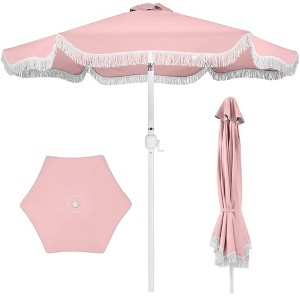 ari pagoda fringe patio umbrella hot pink white And Striped With Portable Beach Umbrellas For Sand UV50+ Boho Umbrella Outdoor With Tilt 6.5ft Sunshade Umbrella For Sand Camping Table Umbrella Waterproof/8 Ribs Stir up a touch of midcentury glamor with this classic scalloped outdoor umbrella Best Choice Products 9ft Fringe