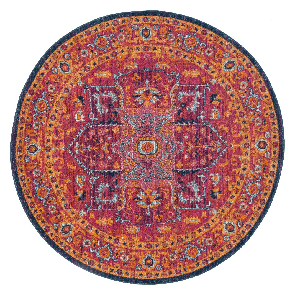 5'1in Round Medallion Loomed Area Rug Red - Safavieh