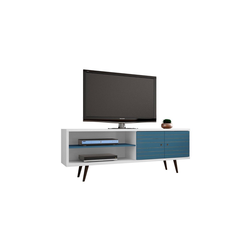 Photos - Mount/Stand Liberty 2 Shelves and 2 Doors TV Stand for TVs up to 60" White/Aqua Blue 