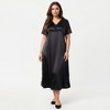 Anna-Kaci Lounge Women's Plus Size Satin Nightdress with Lace Trim Sleeves and High Side Slit Featuring Soft Draping Fabric - 3 of 4