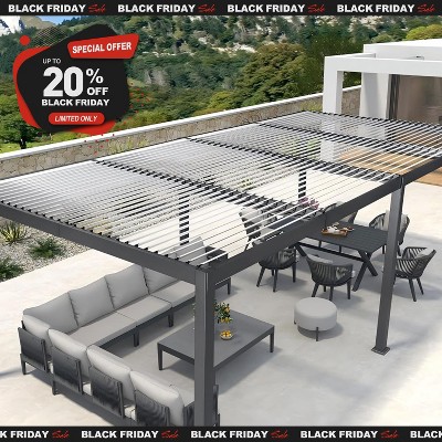PURPLE LEAF Louvered Pergola Outdoor Aluminum Pergola with White Adjustable Rainproof Roof Grey Frame Hardtop Gazebo for Patio Deck Garden