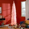 HOMCOM 8' Tall Pre-Lit Slim Noble Fir Artificial Pencil Christmas Tree with Realistic Branches, 300 Warm White LED Lights and 618 Tips, Pink - image 2 of 4