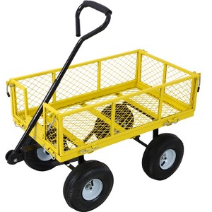Steel Garden Cart, Steel Mesh Removable Sides, 3 cu ft, 550 lb Capacity, Yellow - 1 of 4