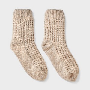 Women's Waffle Sweater Knit Reading Crew Socks with Faux Shearling Lining and Grippers Auden™One Size - 1 of 4