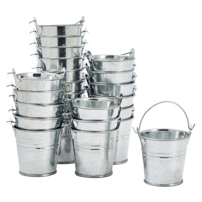 Juvale 6 Pack Small Galvanized Buckets with Handles, Oval Metal