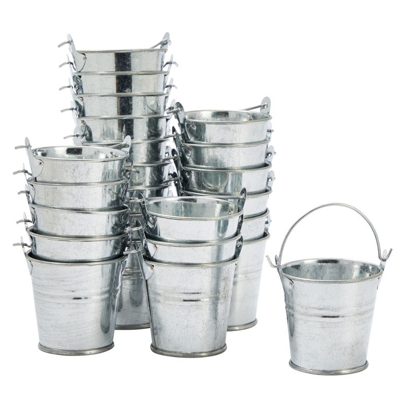 Juvale 24 Pack Mini Metal Buckets with Handles for Party Favors, Small Galvanized Tin Pails, 2 x 2 In, 1 of 10