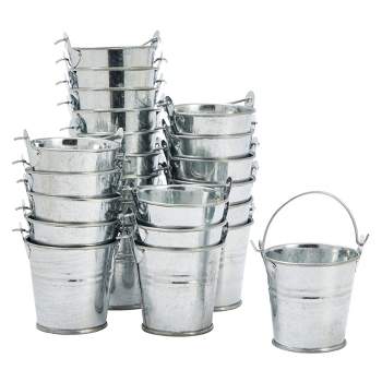 Juvale 24 Pack Mini Metal Buckets with Handles for Party Favors, Small Galvanized Tin Pails, 2 x 2 In