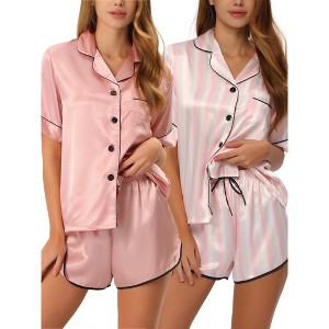 cheibear Women's 2 Packs Satin Nightwear with Shorts Lounge Polka Dots Pajama Set - 1 of 4