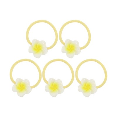 Unique Bargains Women's Flowered Hair Ropes Yellow White 5 Pcs