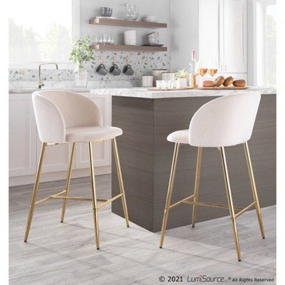 Elegant Gold Steel and Cream Velvet Counter Stools, Set of 2