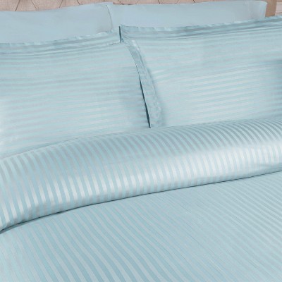 Light Blue King/California King Cotton Striped Duvet Cover Set