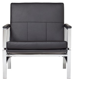 Modern Atlas Black Faux Leather Armchair with Chrome Metal Frame