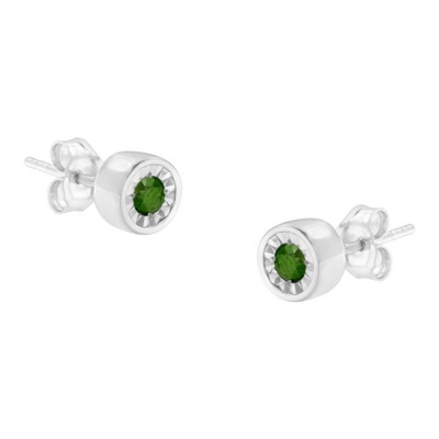 Haus of Brilliance Silver 1/5 Cttw Green Diamond Miracle-Set Stud Earrings