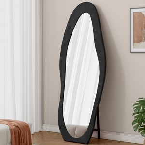 Angel Sar 63"x24" Full Length Floor Mirror, Wavy Flannel-Wrapped Standing Mirror with Wood Frame, Shatterproof Black Wall Mirror for Bedroom - 1 of 4