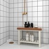 Costway 24" x 12" Heavy Duty Waterproof HDPE Shower Bench Stool with Storage Shelf White/Off White & Brown - image 2 of 4