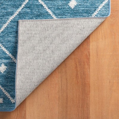 Indigo Blue Diamond Pattern Synthetic Washable Rug 3' x 5'