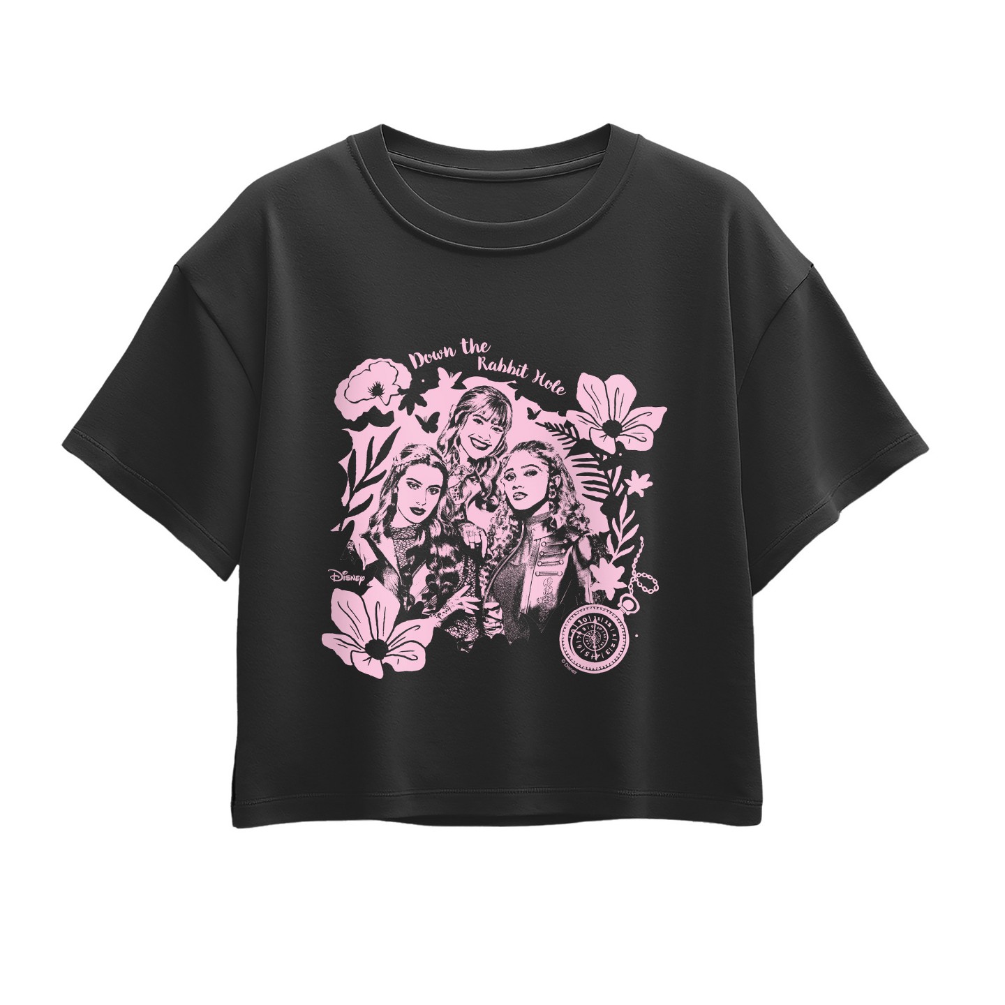 Футболка Descendants: Wicked Wonderland Down The Rabbit Hole Short Sleeve Boxy Graphic T-Shirt - Black для девочек, цвет: Чёрный — фото 1