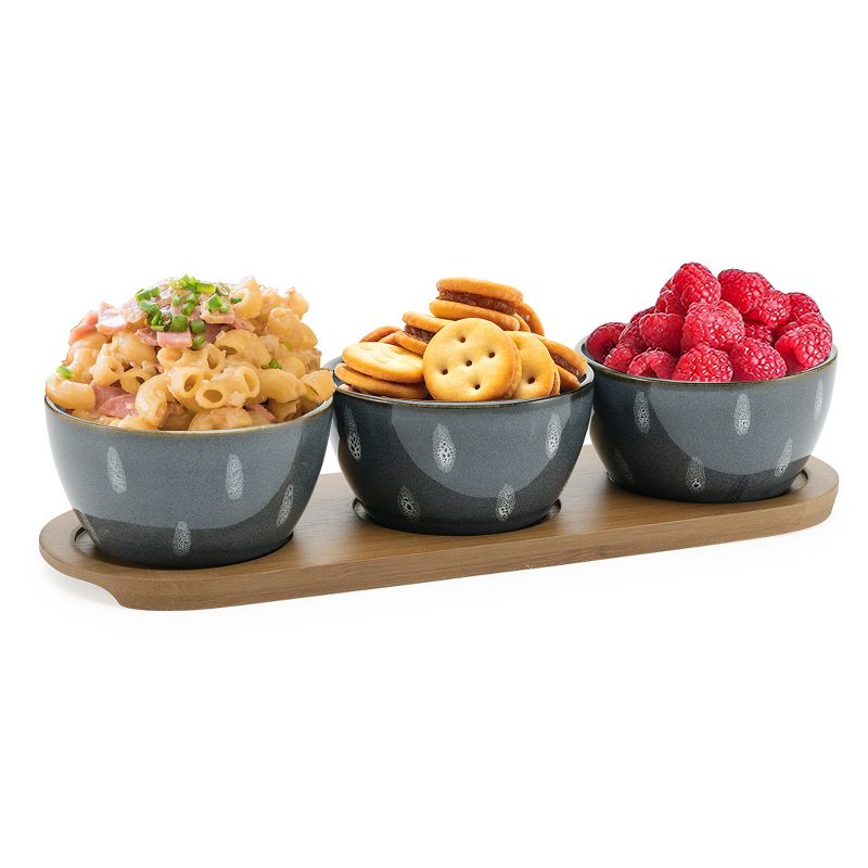American Atelier 3 Stoneware Snack Bowls with Bamboo Serving Tray 4-Piece Snack Serving Set for Candy, Nuts, Chips and Dips Snack, Tray for Party, 1 of 8