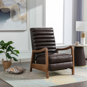 Bestier 26" Luxurious Oil Wax Leather Recliner for Adult, Upholstered Lounge Chair with Parawood Frame, Footrest, Accent Chair for Living Room - 1 of 4