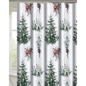 Kate Aurora Celestial Sparkle Christmas Evergreens & Candelabra Candles Fabric Shower Curtain - 1 of 3