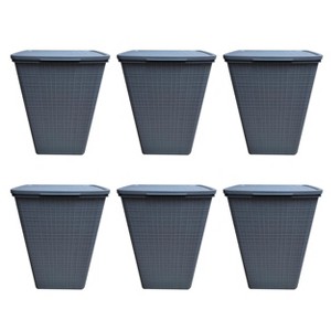 YBM Home Plastic Rattan Laundry Hamper Basket with Hinged Lid, Pack of 6 - 1 of 2
